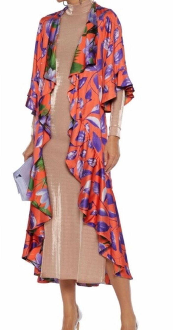 Alice + Olivia Reversible Dandi Leaf Print Silk Kimono Duster Medium Large